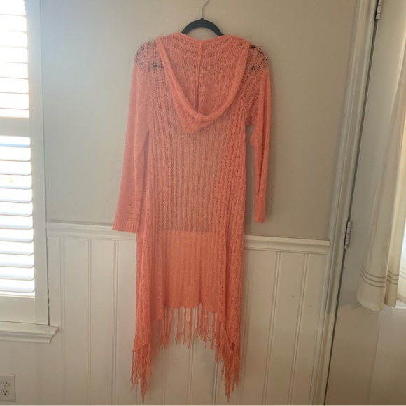 Bohemian boho coral sweater open front - Picture 2 of 8